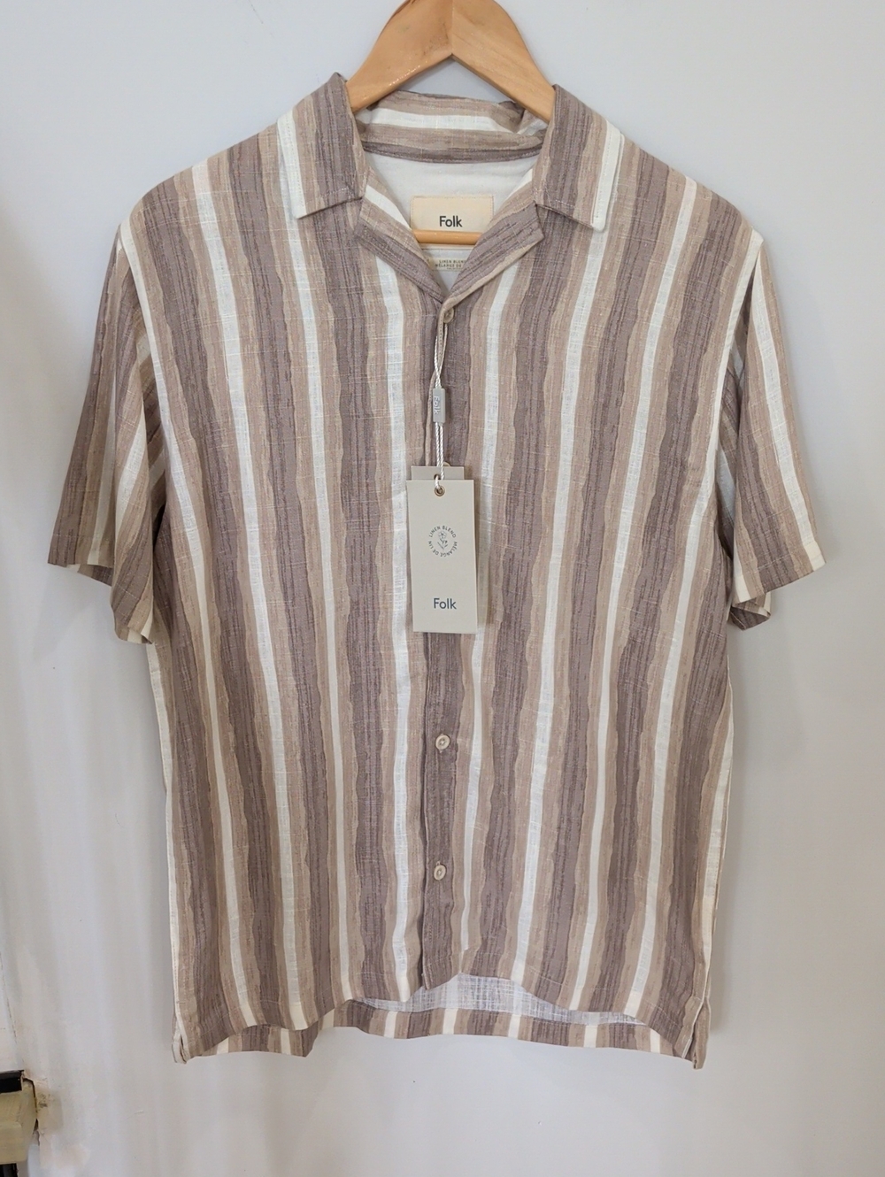 FOLK | Men's White/Tan/Brown Stone Waves Short Sleeved Collared Button Up Shirt